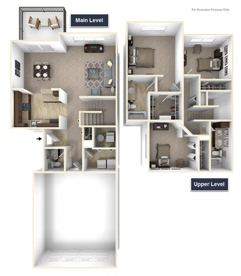 Yarrow - No Basement Floor Plan 3 BR 2.5 BA at Killian Lakes Apartments and Townhomes, Columbia, SC